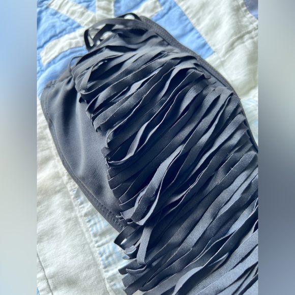 G21 Womens Black Fringe Bandeau Tube Bikini Top Medium - Picture 3 of 7